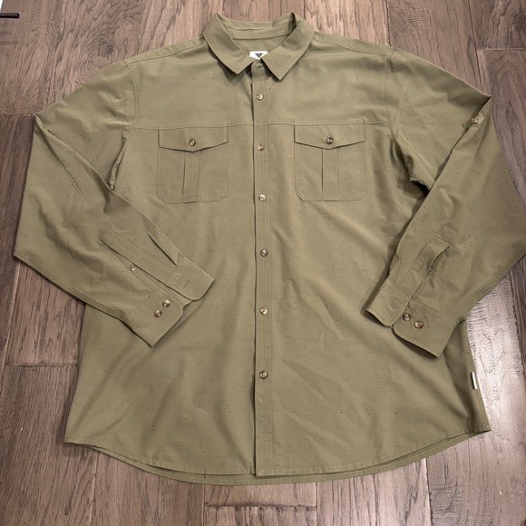 Voyager Mens XL Button Up Shirt Olive Green Camping Hiking Outdoor - Picture 1 of 9